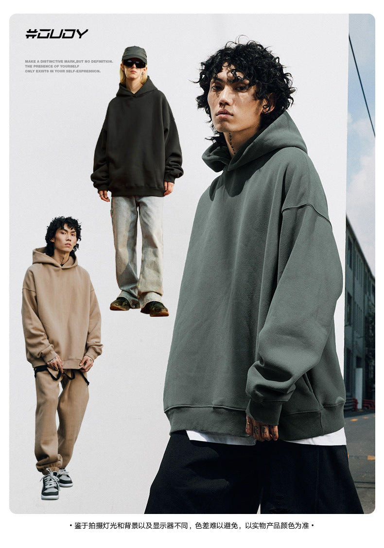 #OVDY Unisex tide thick drop shoulder casual loose solid color hoodie