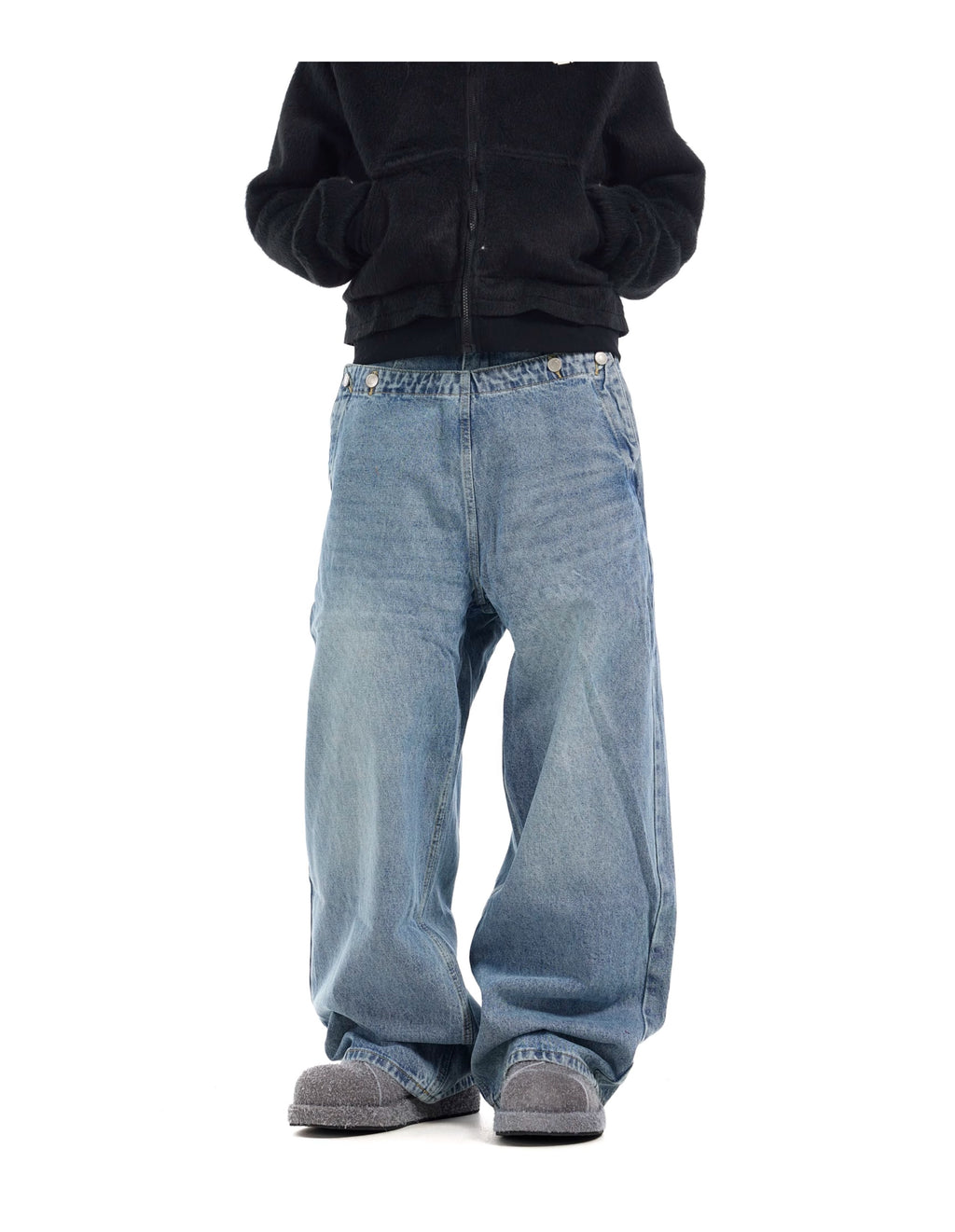 BTSG Double Waist Deconstructed Baggy Jeans