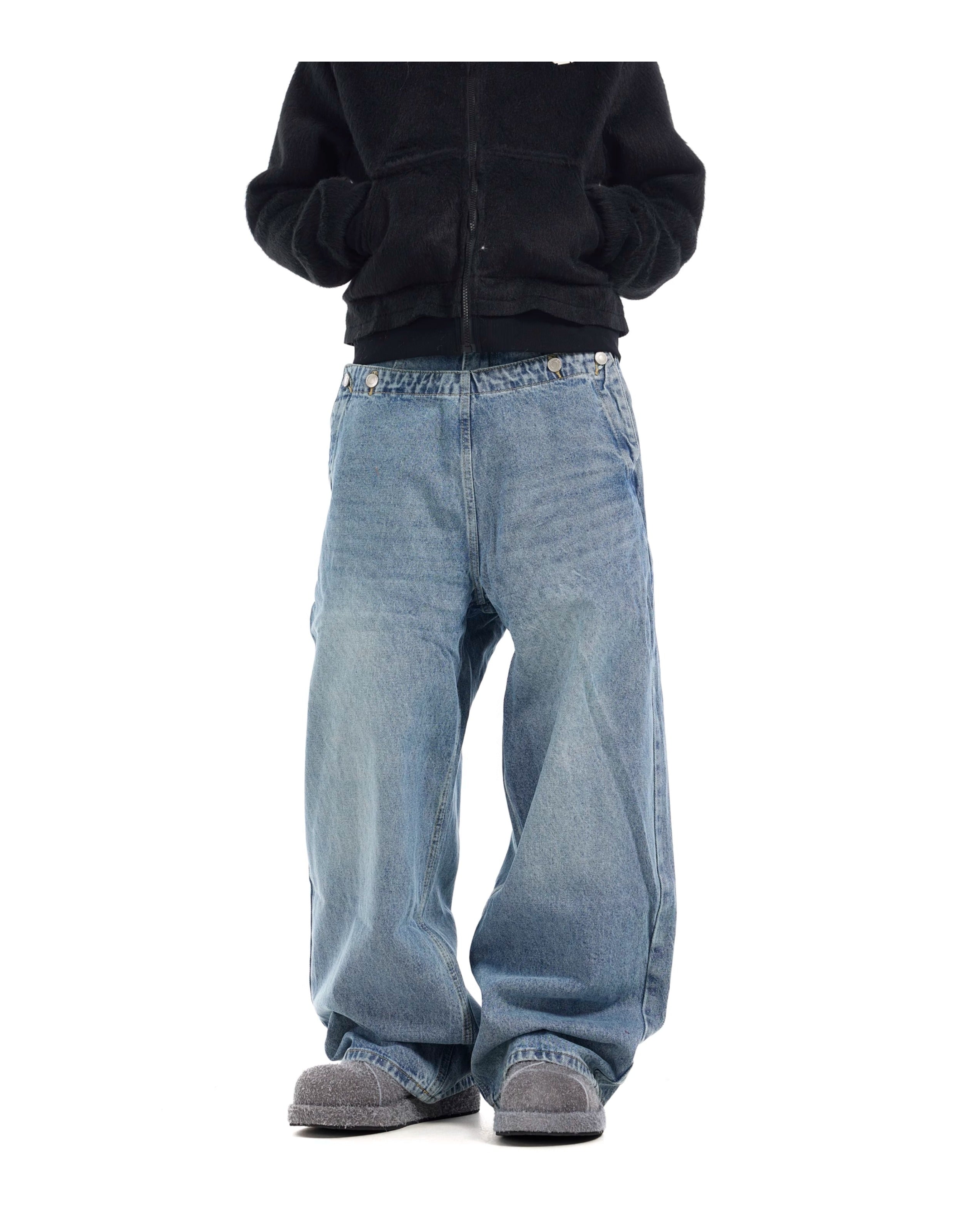 BTSG Double Waist Deconstructed Baggy Jeans