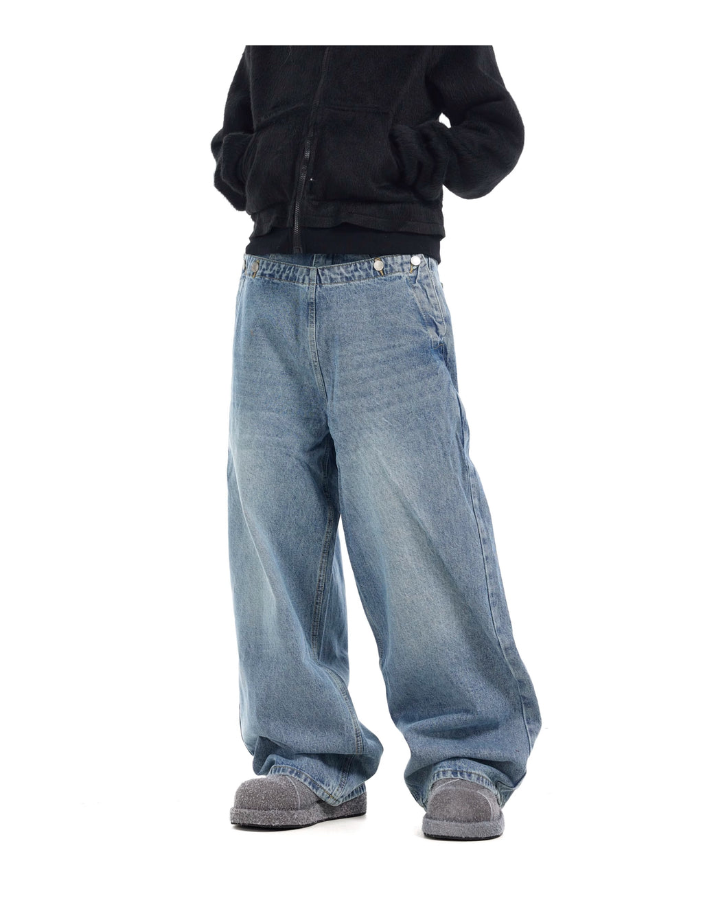 BTSG Double Waist Deconstructed Baggy Jeans