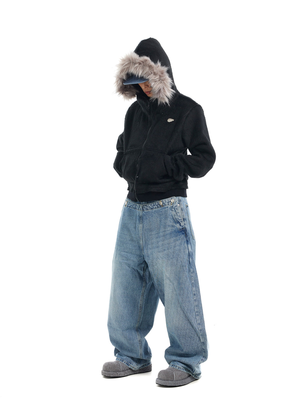 BTSG Double Waist Deconstructed Baggy Jeans