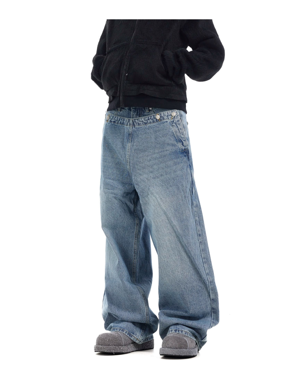 BTSG Double Waist Deconstructed Baggy Jeans