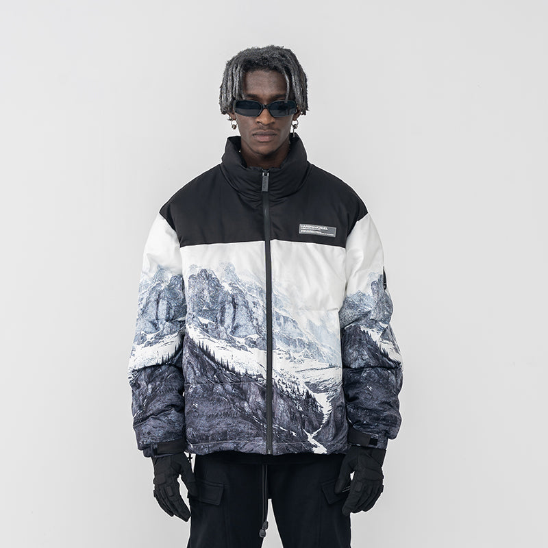 Harshandcruel Snow mountain full-width printed down cotton Padded jacket