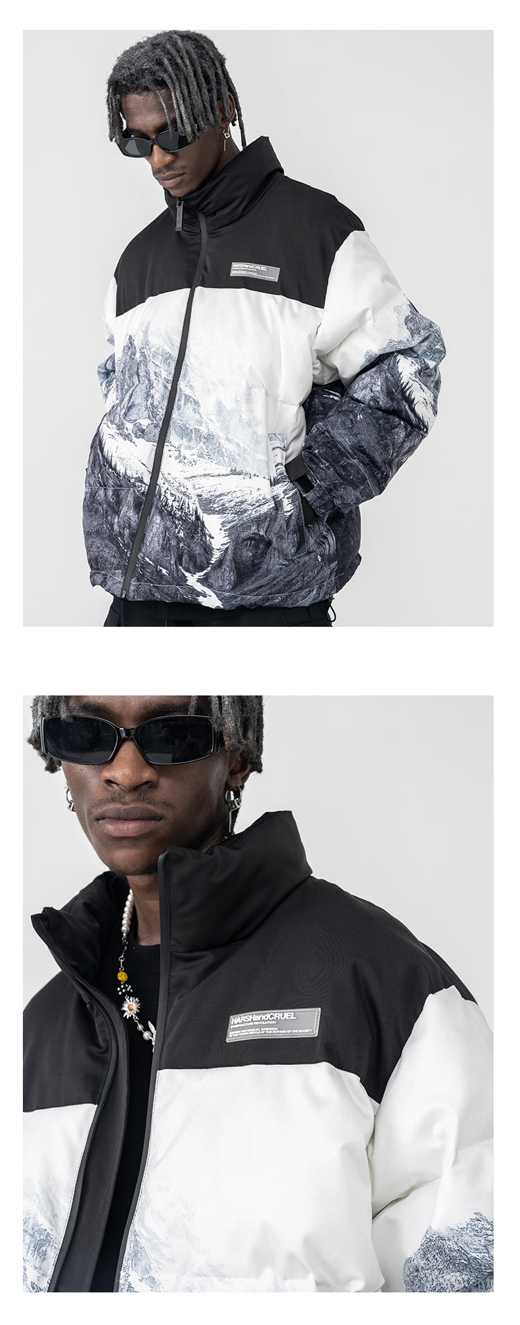 Harshandcruel Snow mountain full-width printed down cotton Padded jacket