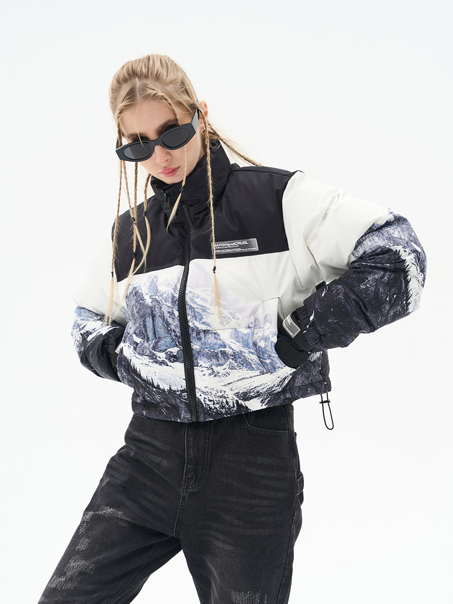 Harshandcruel Snow mountain full-width printed down cotton Padded jacket