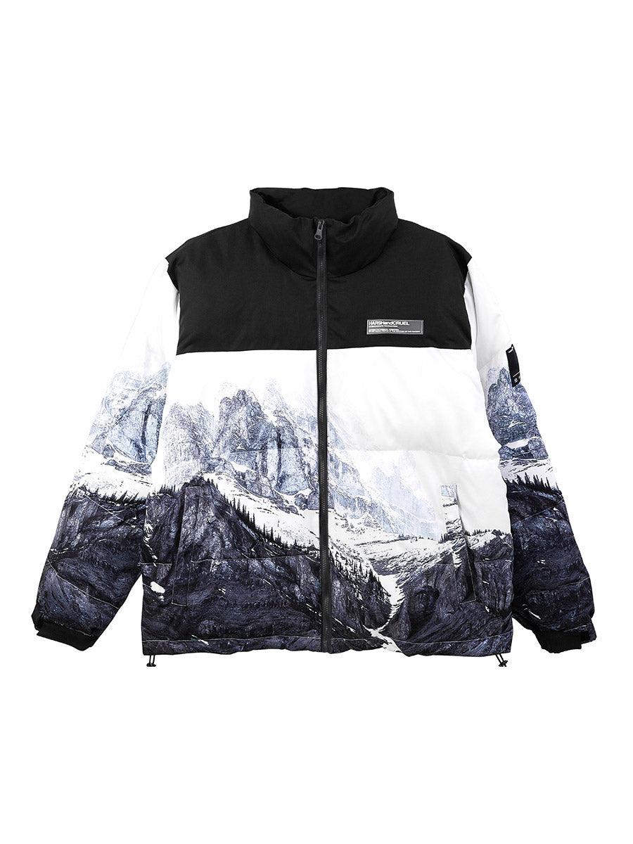 Harshandcruel Snow mountain full-width printed down cotton Padded jacket