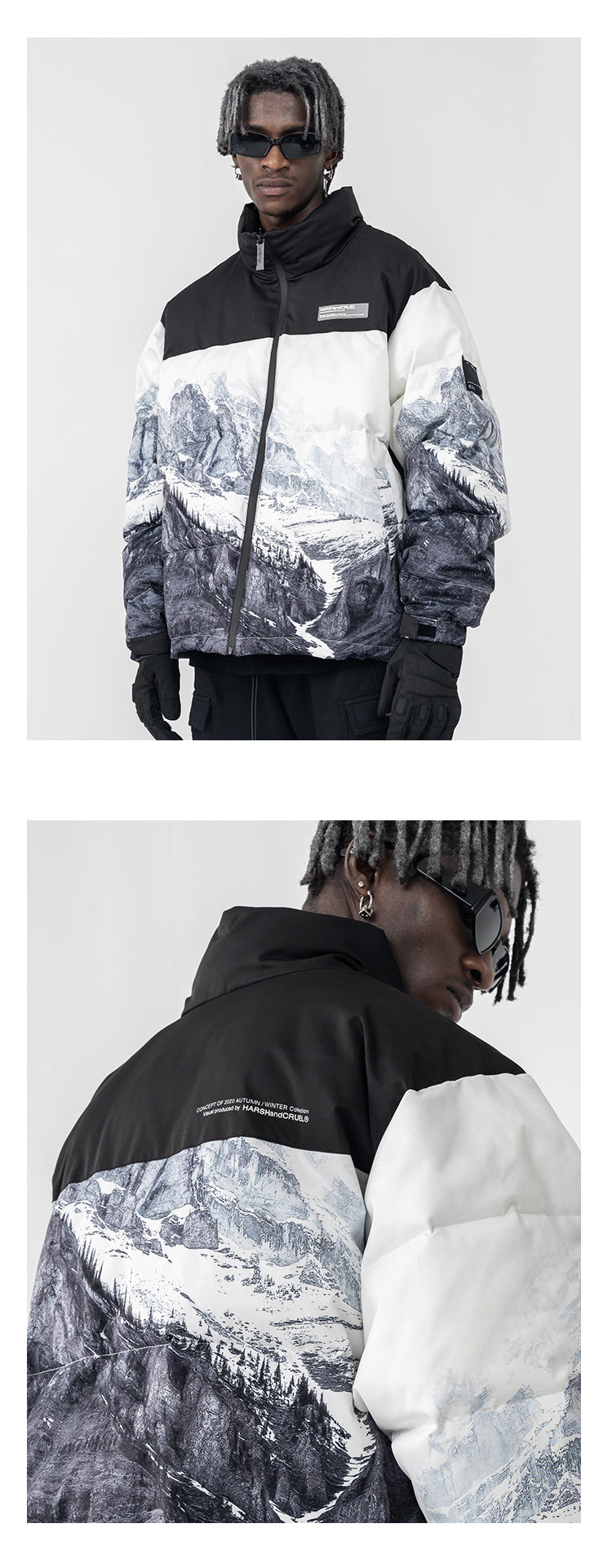 Harshandcruel Snow mountain full-width printed down cotton Padded jacket