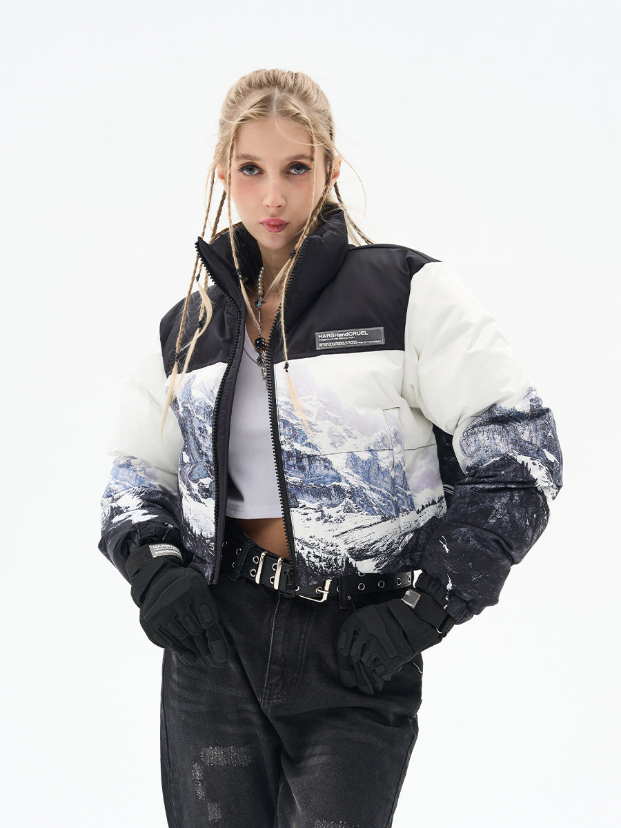 Harshandcruel Snow mountain full-width printed down cotton Padded jacket