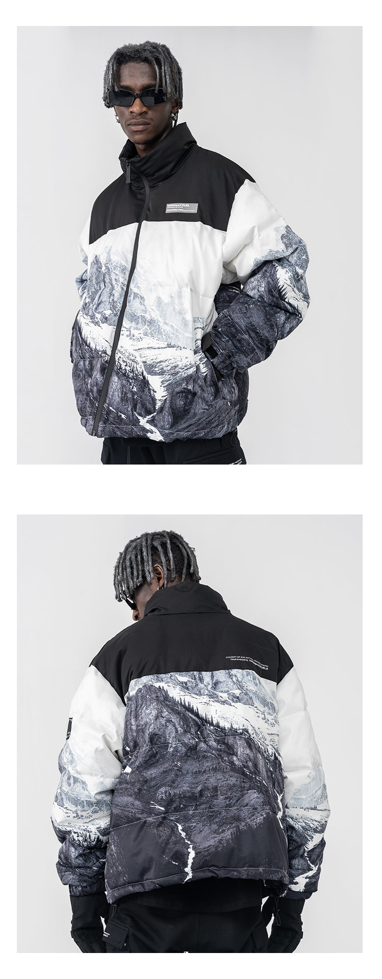 Harshandcruel Snow mountain full-width printed down cotton Padded jacket