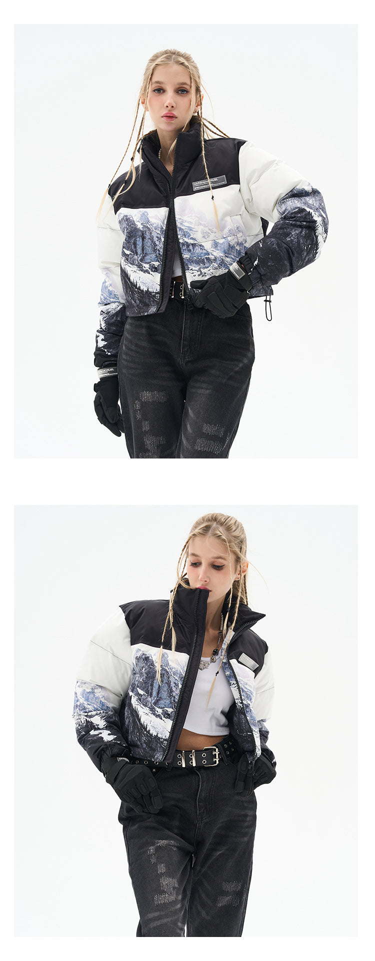 Harshandcruel Snow mountain full-width printed down cotton Padded jacket