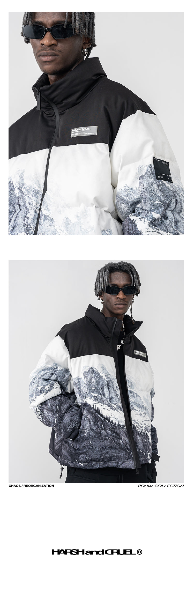 Harshandcruel Snow mountain full-width printed down cotton Padded jacket