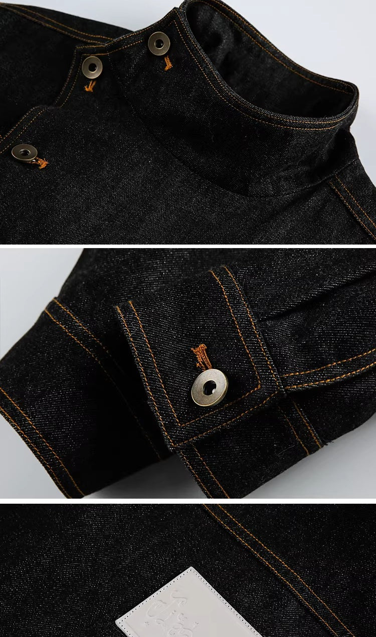 JIKOO Lapel Texture Denim Jacket