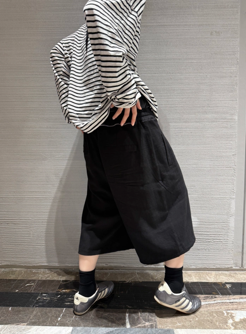 RELABEL Double Waist Splicing Loose Eight-point Trousers