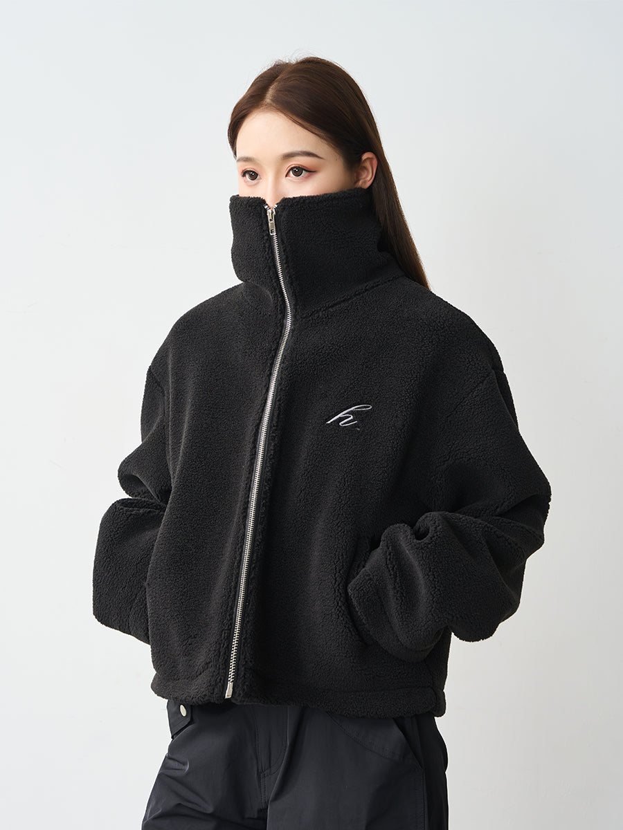 Harshandcruel Cropped Stand Collar Cashmere insulated plush jacket