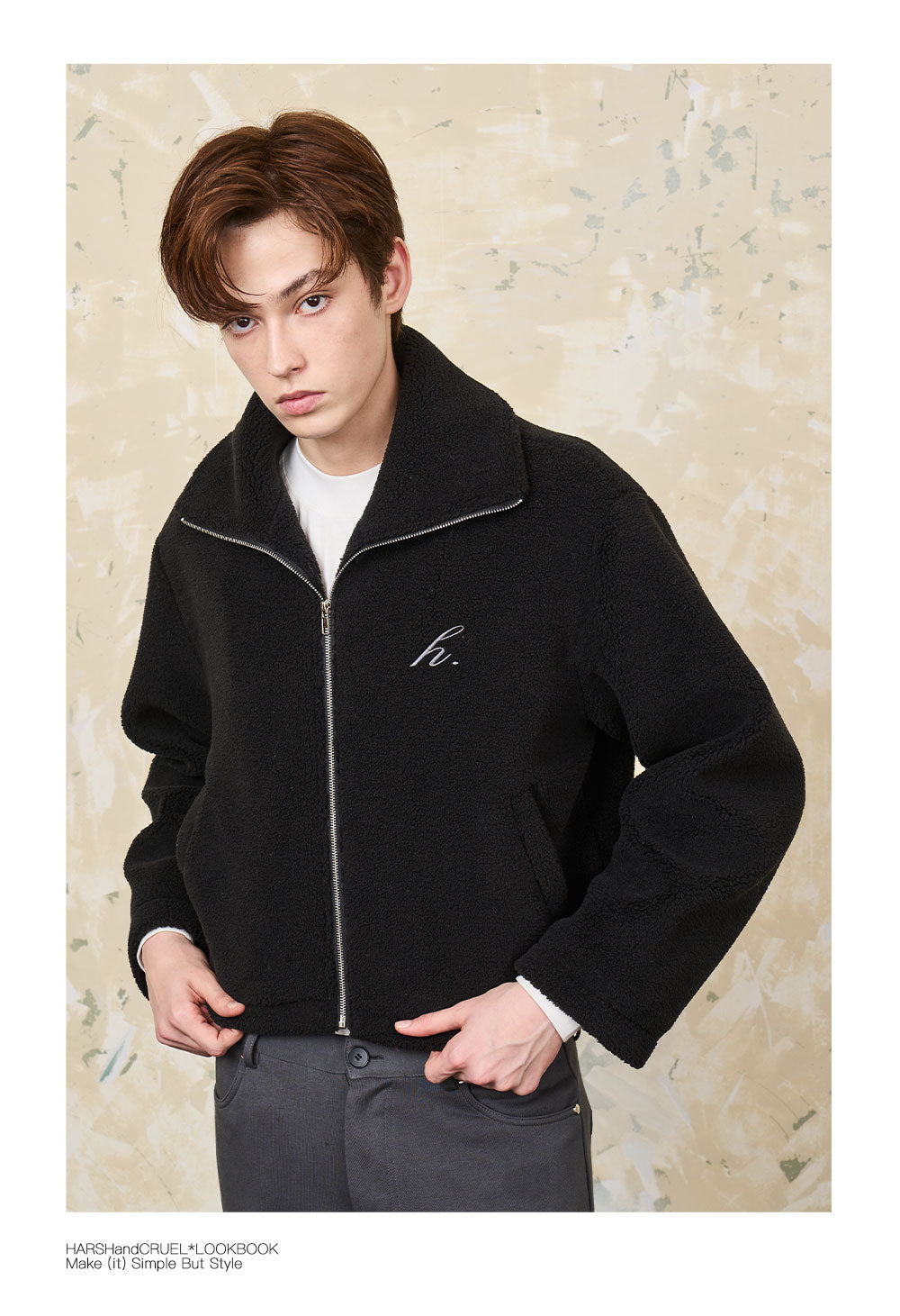 Harshandcruel Cropped Stand Collar Cashmere insulated plush jacket