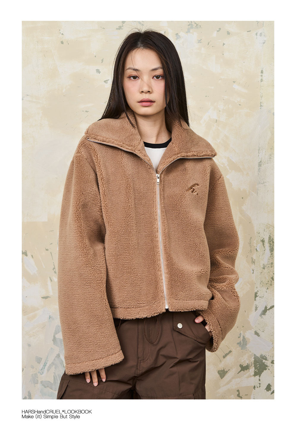 Harshandcruel Cropped Stand Collar Cashmere insulated plush jacket
