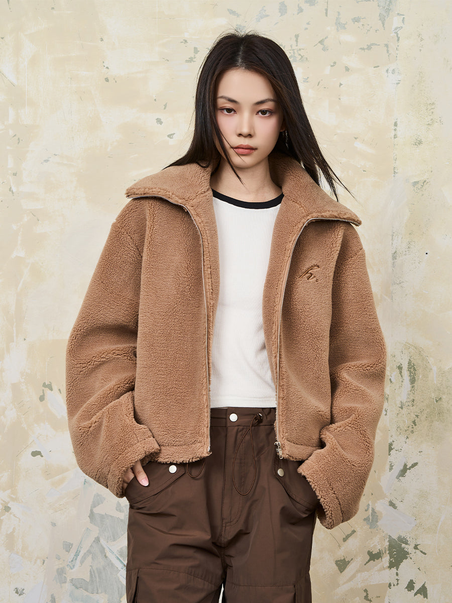 Harshandcruel Cropped Stand Collar Cashmere insulated plush jacket