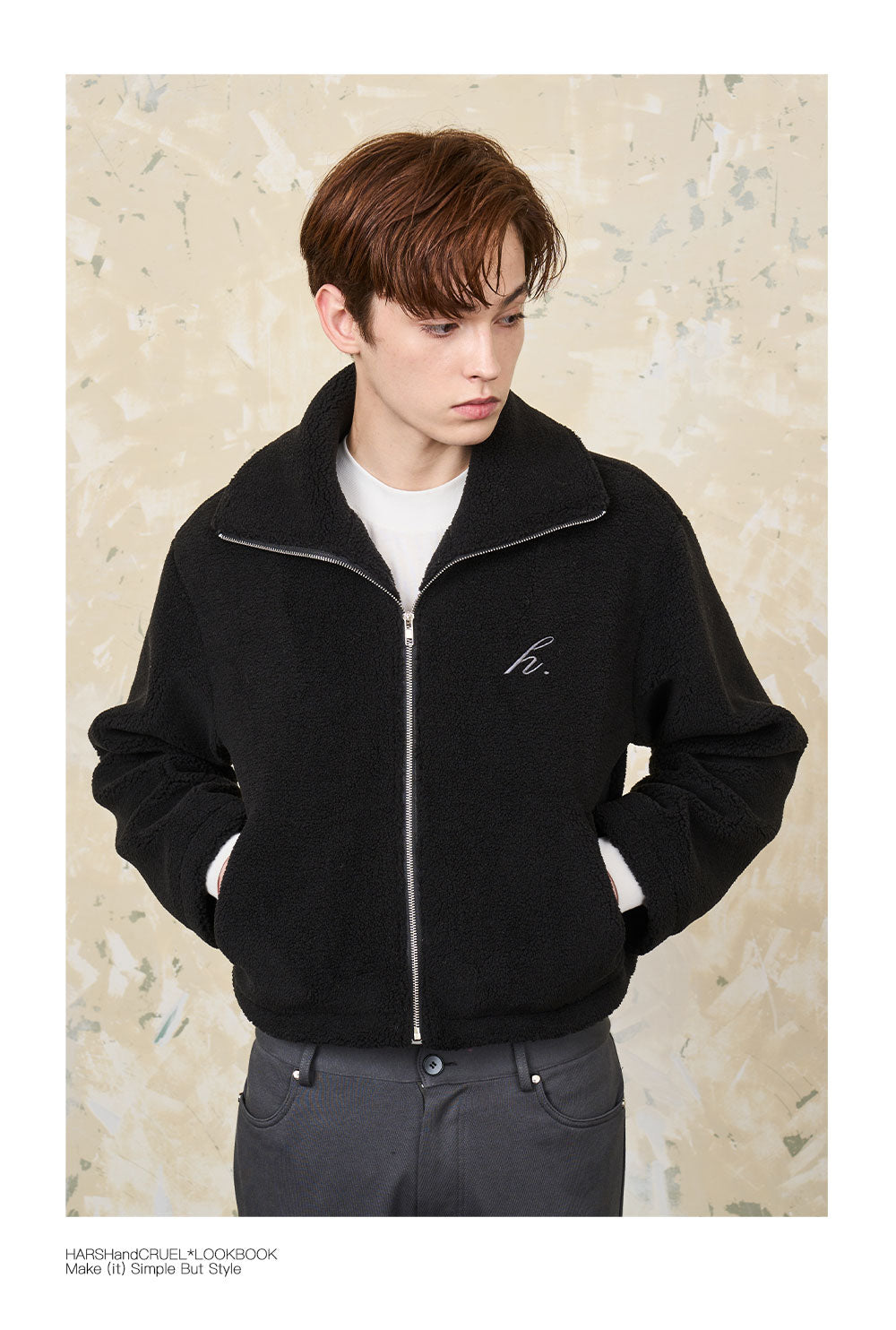 Harshandcruel Cropped Stand Collar Cashmere insulated plush jacket