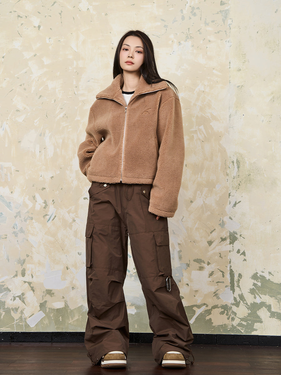 Harshandcruel Cropped Stand Collar Cashmere insulated plush jacket