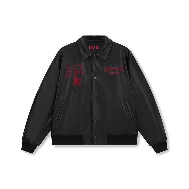 DICETINY Thorn Logo Embroidered Leather Jacket