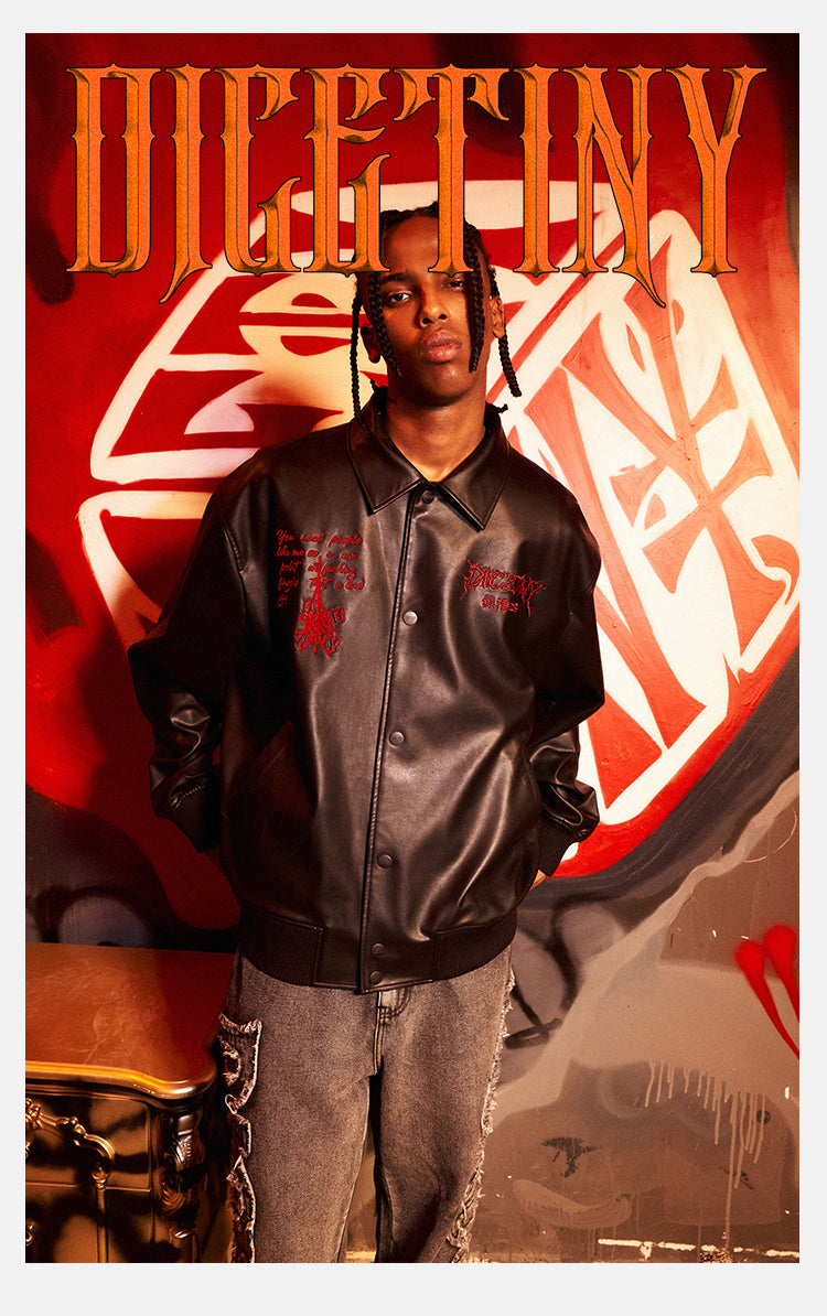 DICETINY Thorn Logo Embroidered Leather Jacket