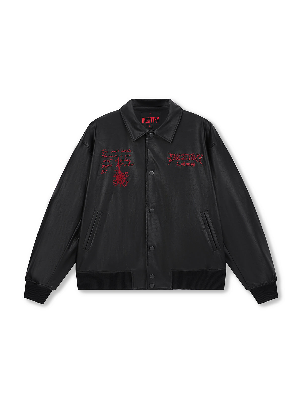 DICETINY Thorn Logo Embroidered Leather Jacket
