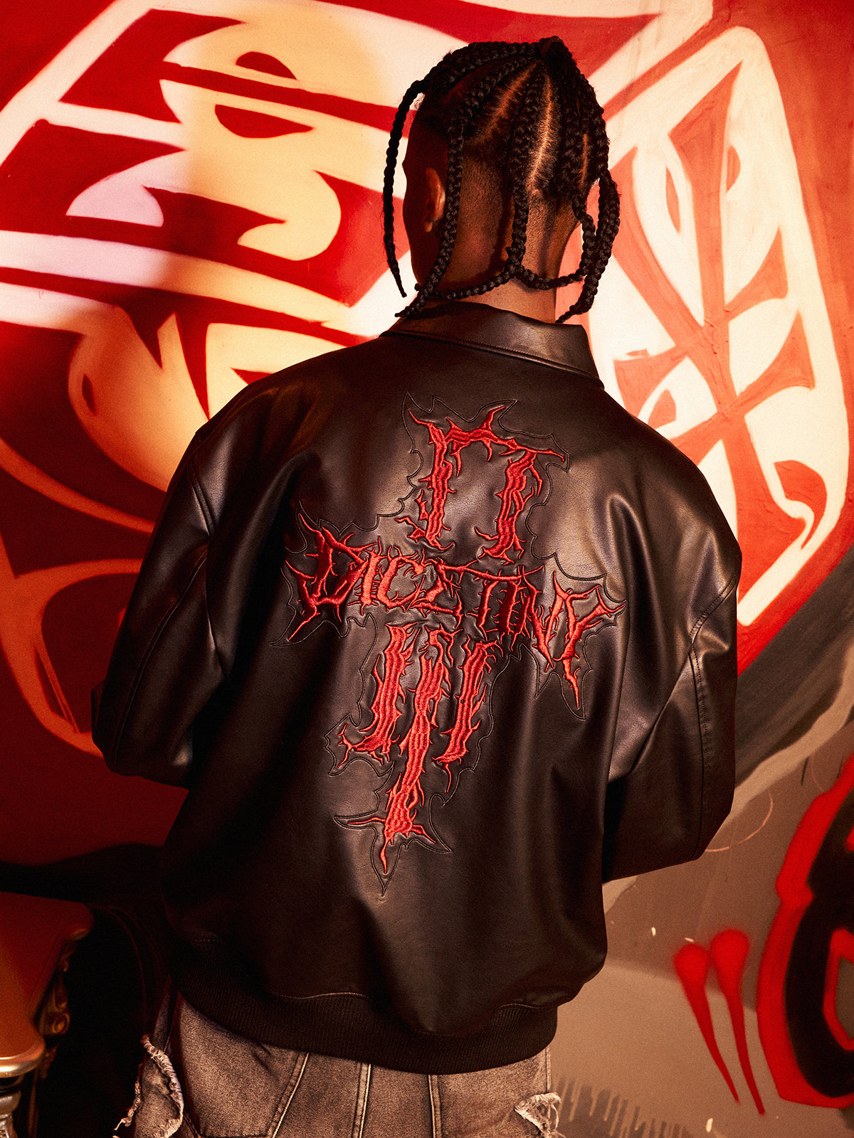 DICETINY Thorn Logo Embroidered Leather Jacket