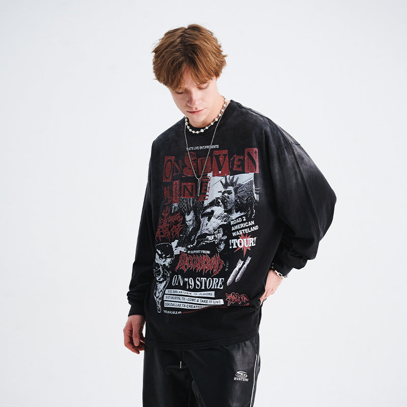 "Clearance" Lawfoo Distressed ON79 loose long sleeve Tee