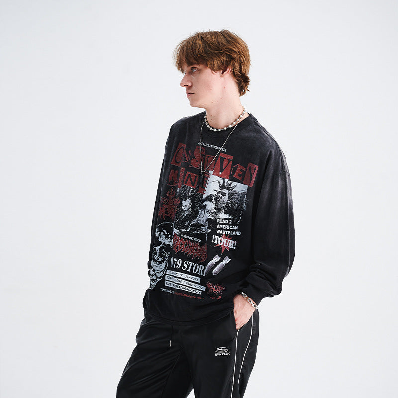 "Clearance" Lawfoo Distressed ON79 loose long sleeve Tee