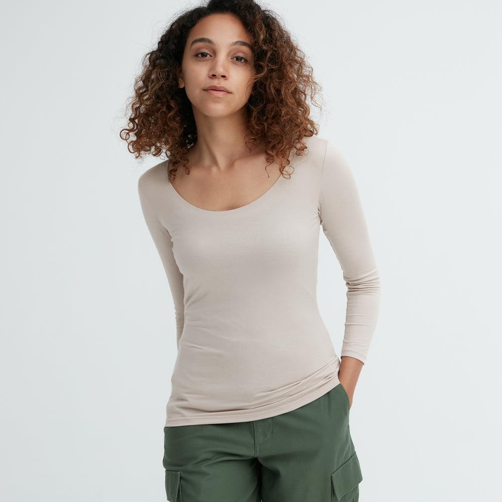 UNIQLO Women's HEATTECH U-Neck T-Shirt (Quarter-Sleeve Underwear Autumn Shirt Base) 460349