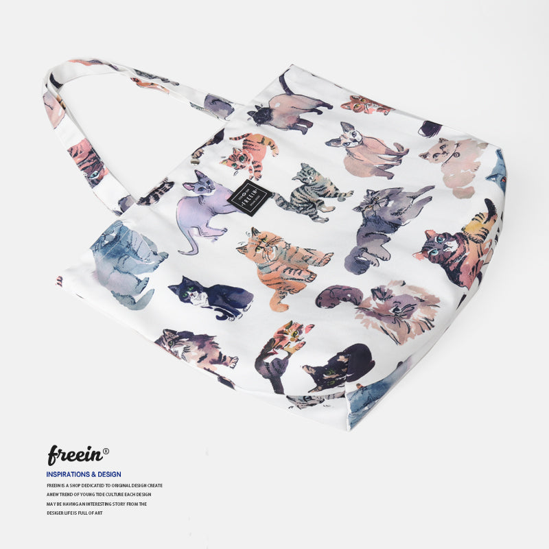 FREEIN cat print canvas bag
