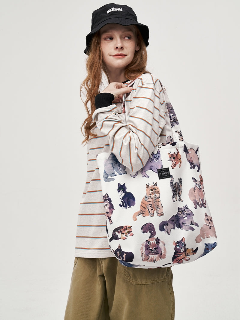 FREEIN cat print canvas bag
