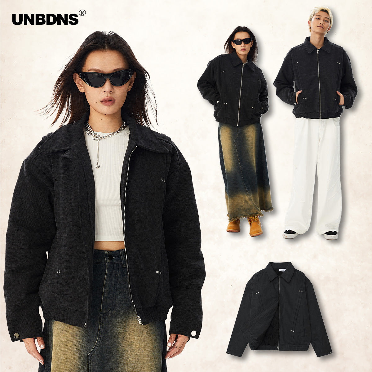 UNBDNS Unisex American retro willow stud jacket jacket