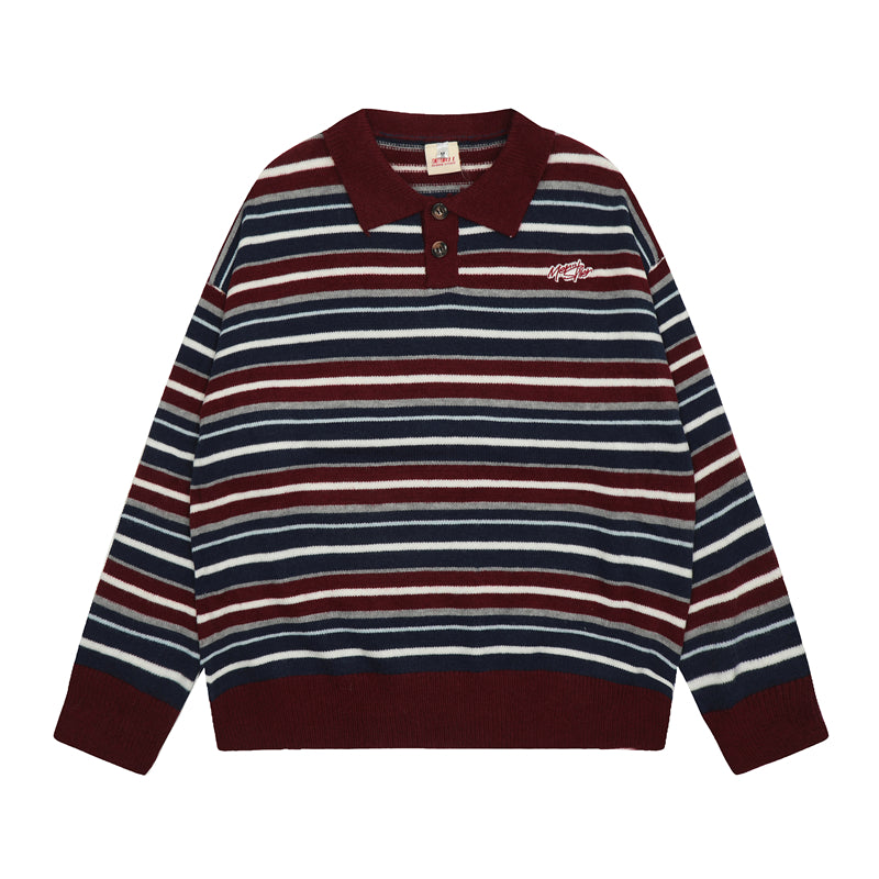 Mershier American Vintage Polo Neck Striped Knit Sweater