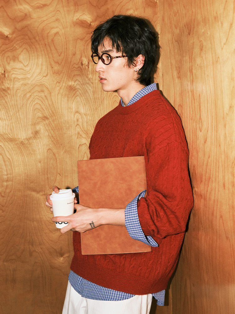 Matcha Story twist loose red sweater