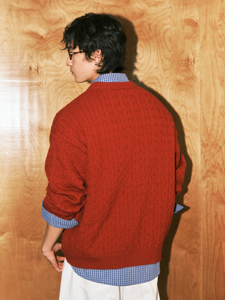 Matcha Story twist loose red sweater
