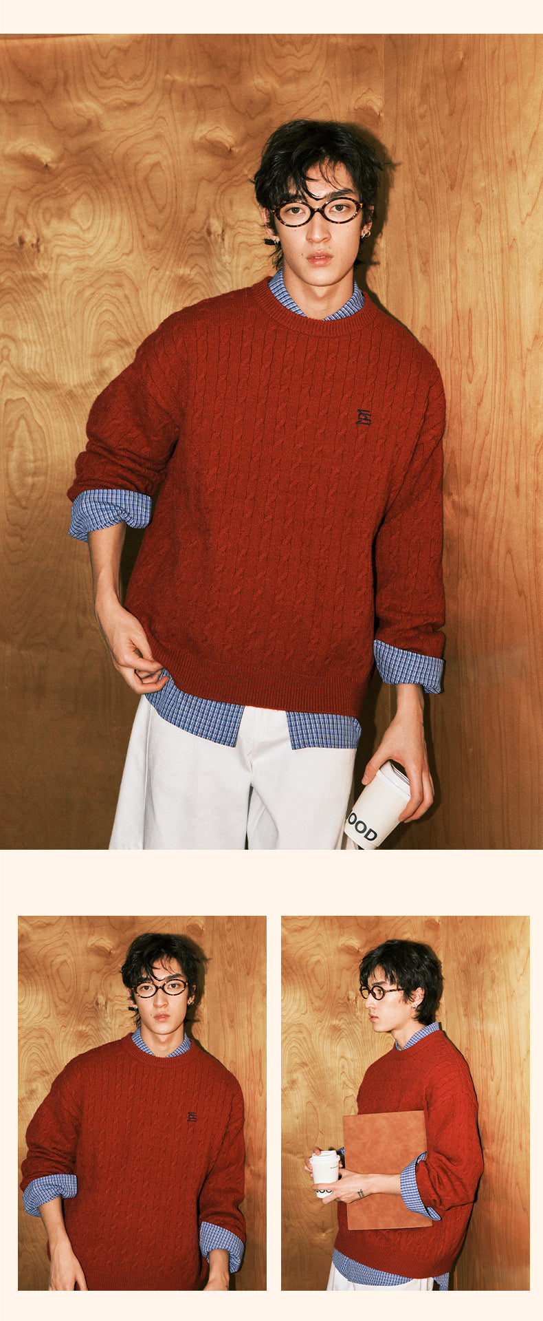 Matcha Story twist loose red sweater