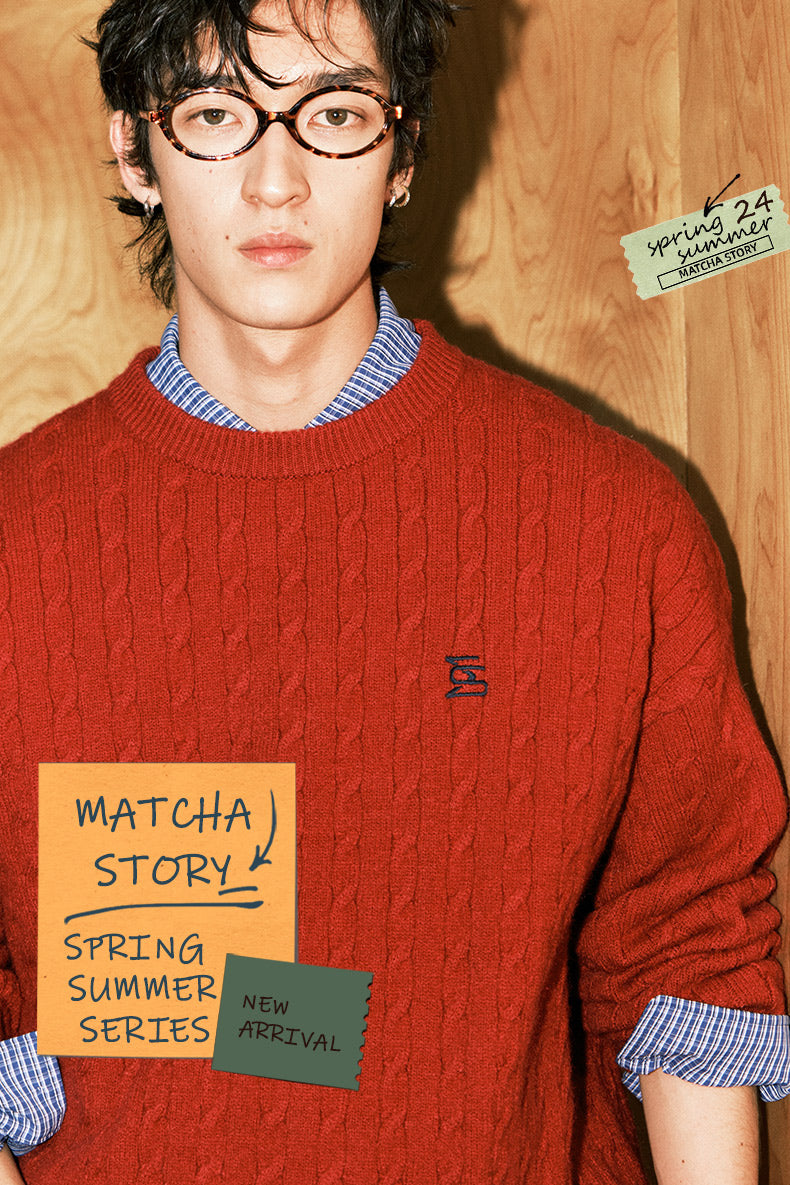 Matcha Story twist loose red sweater