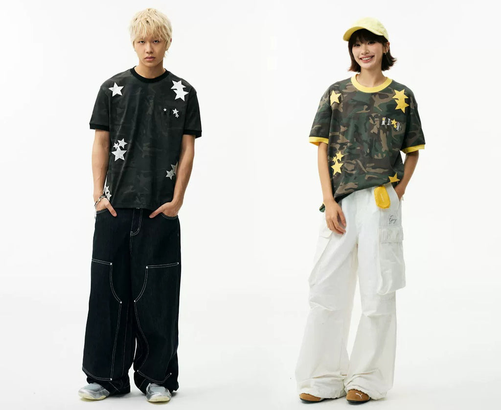 MEDM Camouflage Stars Lazy Embroidery Loose Tee
