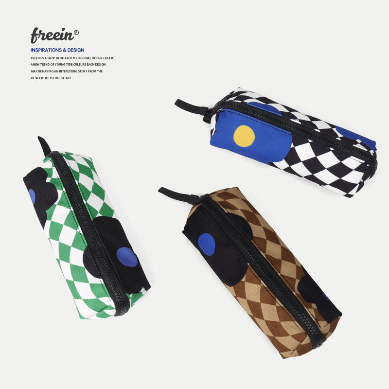 FREEIN checkerboard flower print pencil case