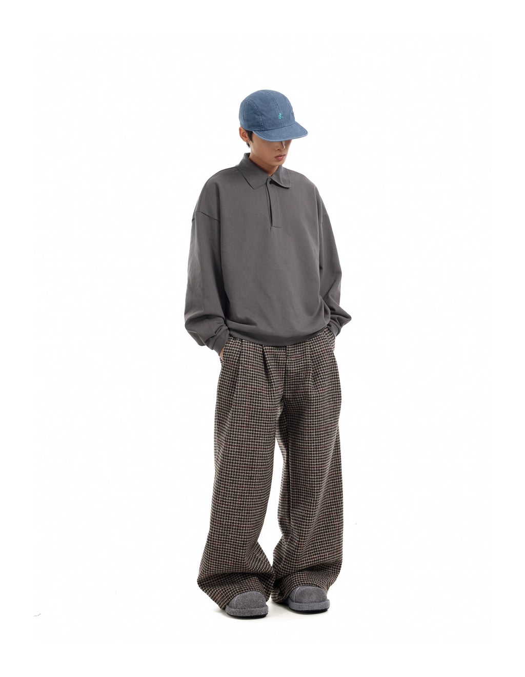 BTSG Houndstooth wool tweed slack Pants