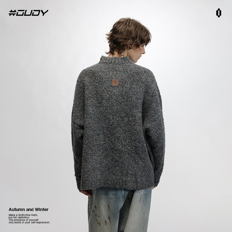 OVDY  Lazy Style Solid Small V-Neck Loose Knitted Sweater