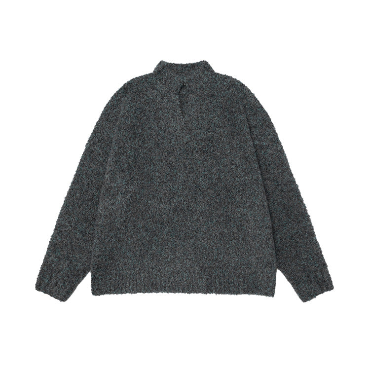 OVDY  Lazy Style Solid Small V-Neck Loose Knitted Sweater