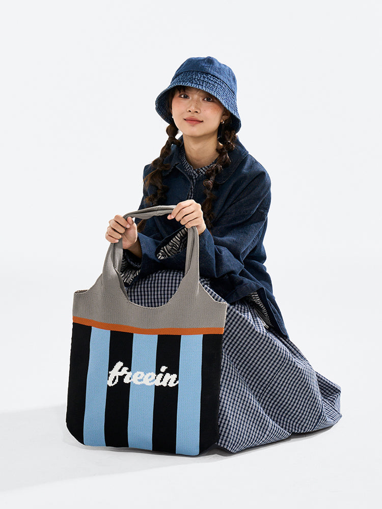 FREEIN original color-block striped knit bag