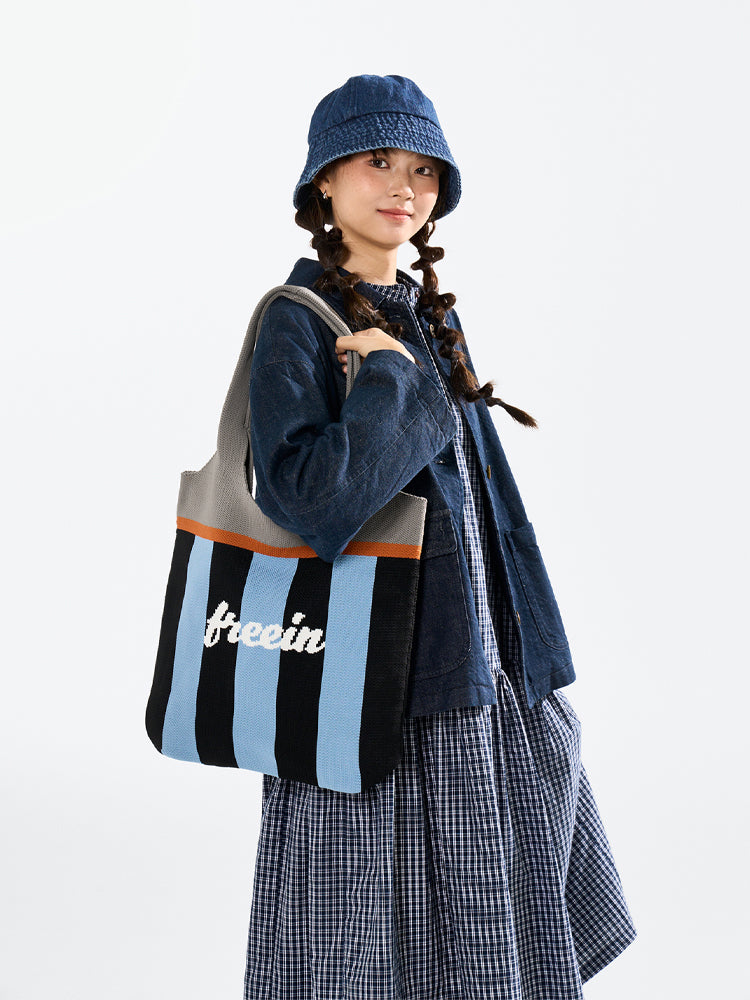 FREEIN original color-block striped knit bag