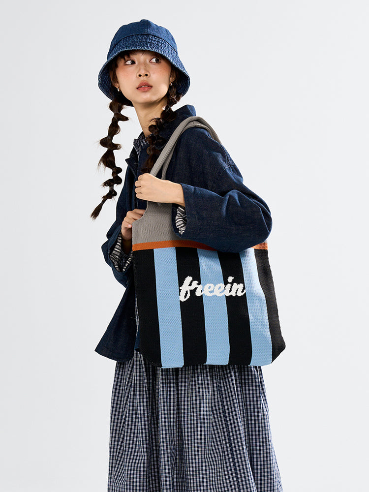 FREEIN original color-block striped knit bag