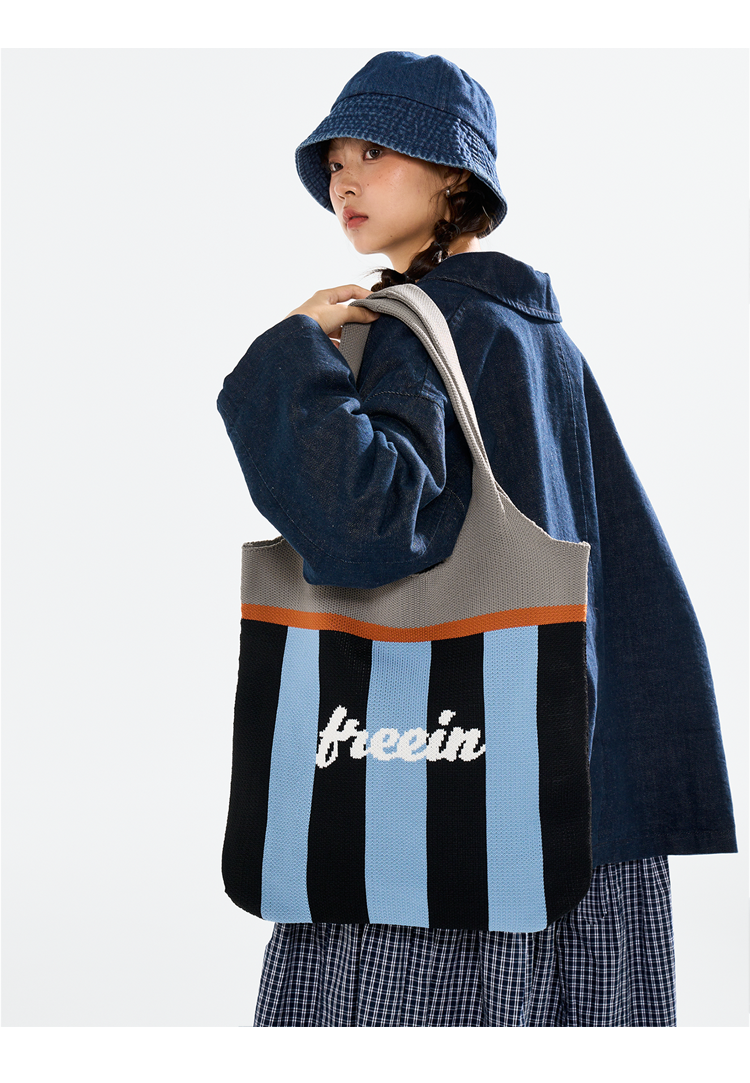 FREEIN original color-block striped knit bag