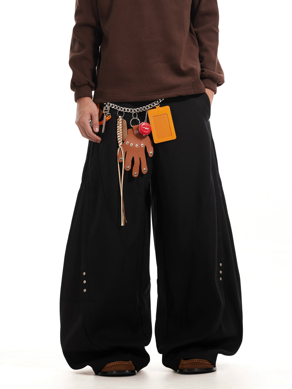 BTSG Cut Stud Silhouette Drapy Scimitar Pants