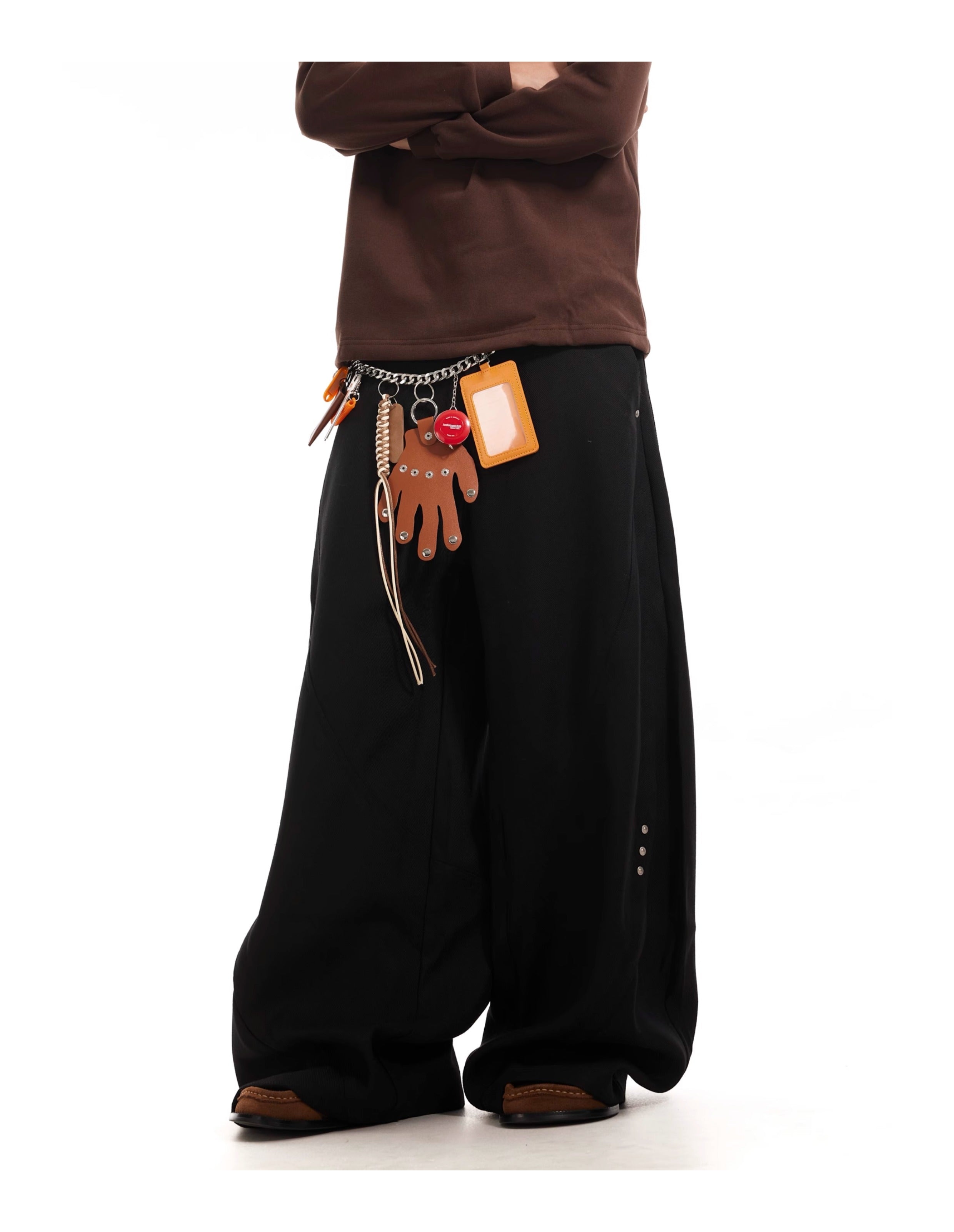 BTSG Cut Stud Silhouette Drapy Scimitar Pants