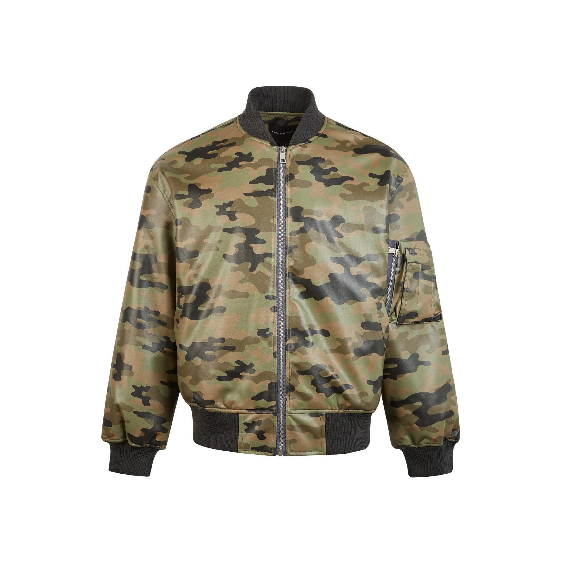 MADEEXTREME Camouflage PU Leather Flight Jacket